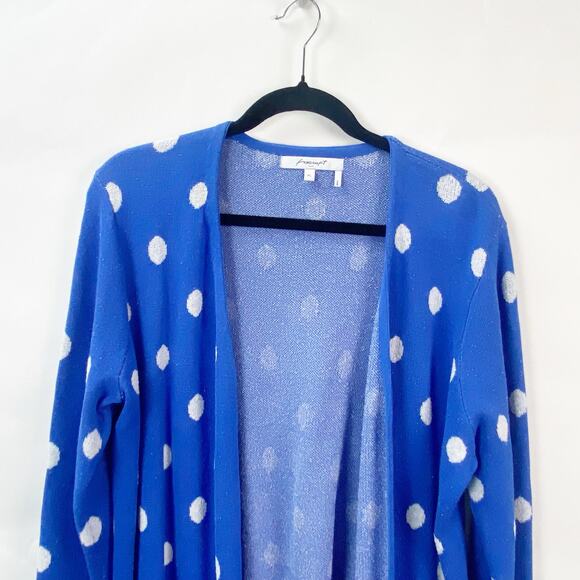 Foxcroft Large Petite Womens Blue White Polka Dot Open Front Cardigan Sweater - Picture 2 of 7